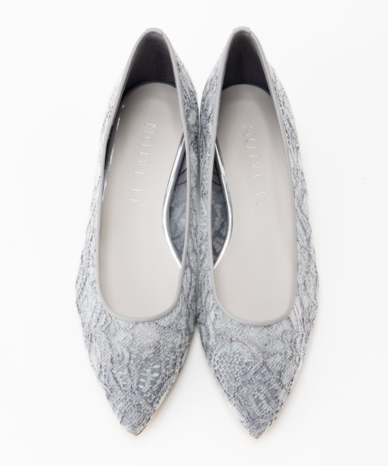 Le Talon ル タロン ポインテッドフロッキーレースフラットパンプス