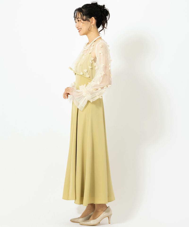 Aimer エメ 3Dフラワー刺繍ブラウス×キャミソールドレス イエロー系