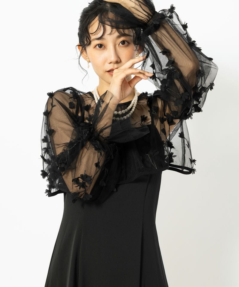 Aimer エメ 3Dフラワー刺繍ブラウス×キャミソールドレス ブラック系