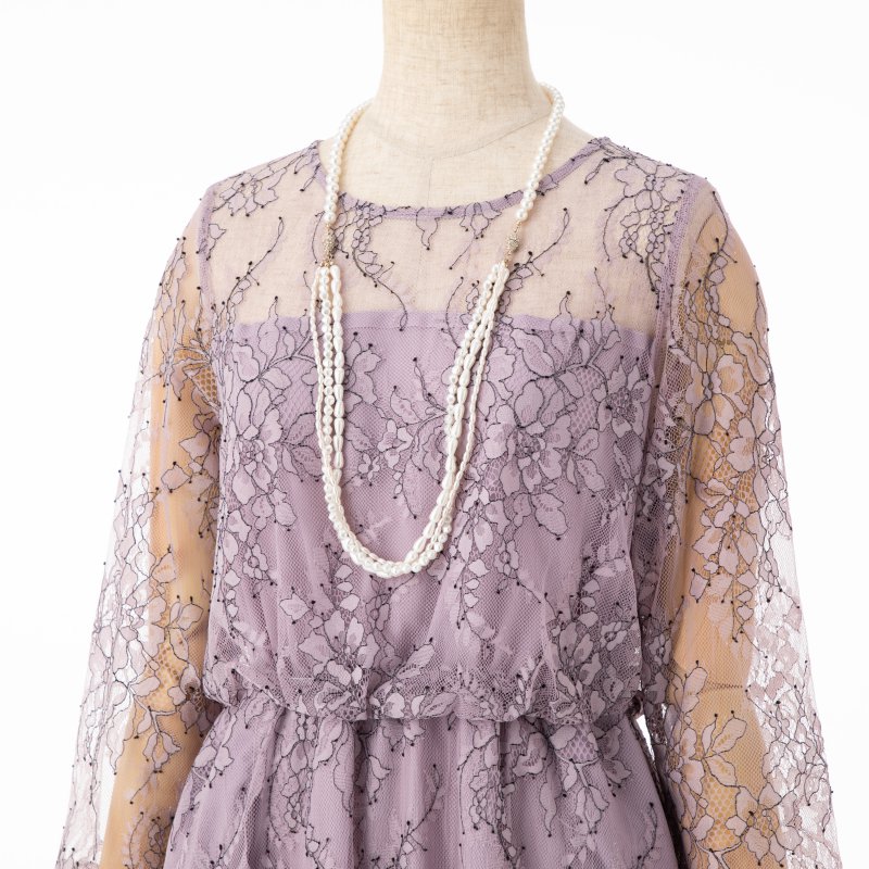 apart by lowrys アパートバイローリーズ 配色刺繍レースドレス ピンク