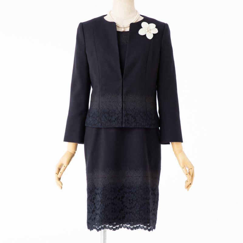 ANAYI 【スーツ2点SET】アナイ レース使いワンピーススーツ ネイビー系