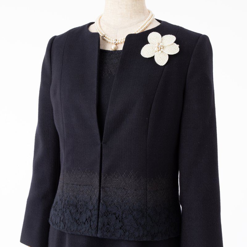 ANAYI 【スーツ2点SET】アナイ レース使いワンピーススーツ ネイビー系