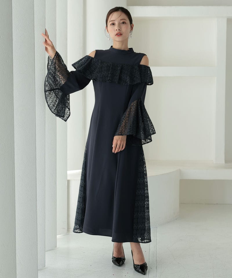 Select Shop オフショル風レースデザインドレス グレー系 | 結婚式