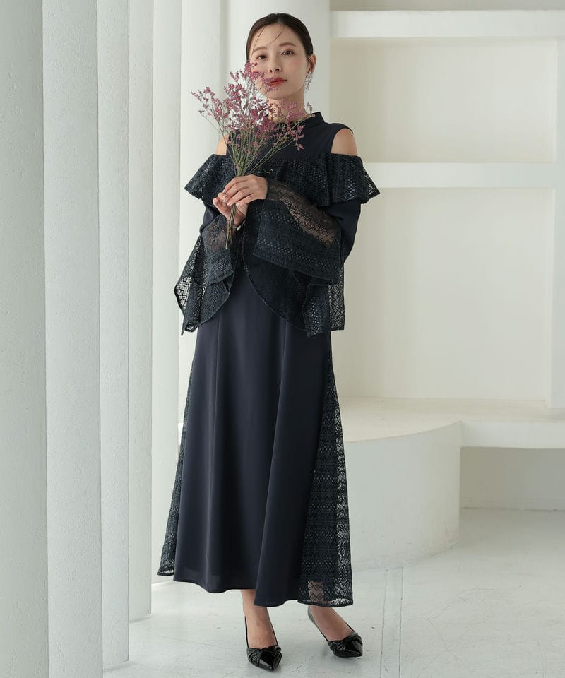 Select Shop オフショル風レースデザインドレス グレー系 | 結婚式