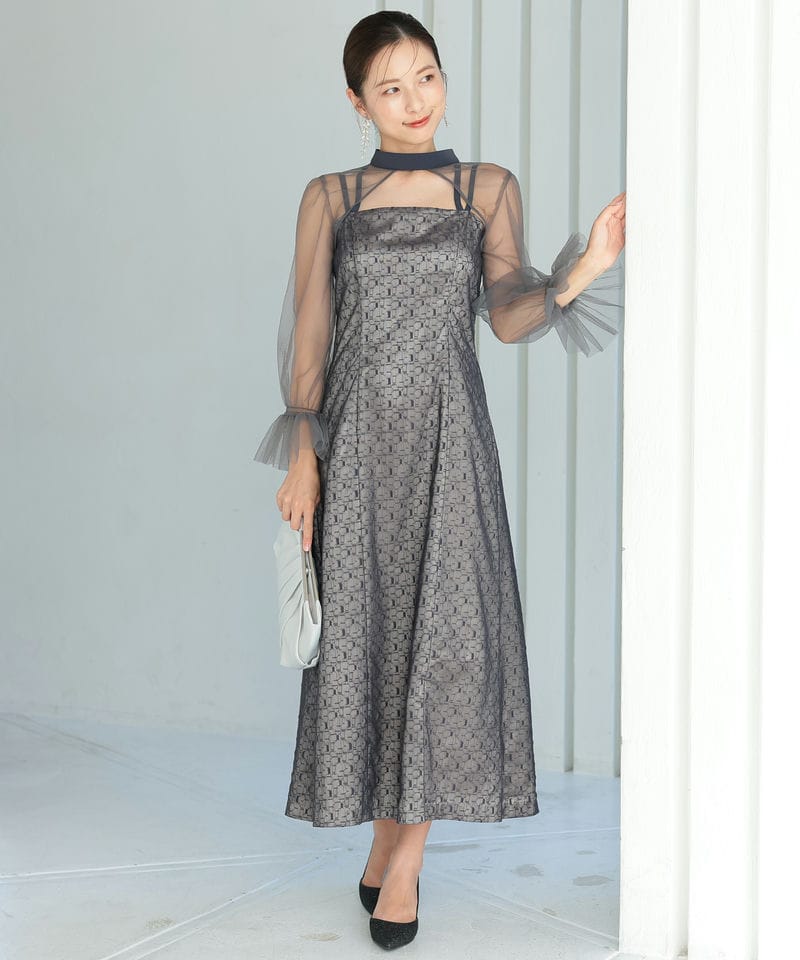 Select Shop ジオメトリックチュールボレロセットドレス グレー系