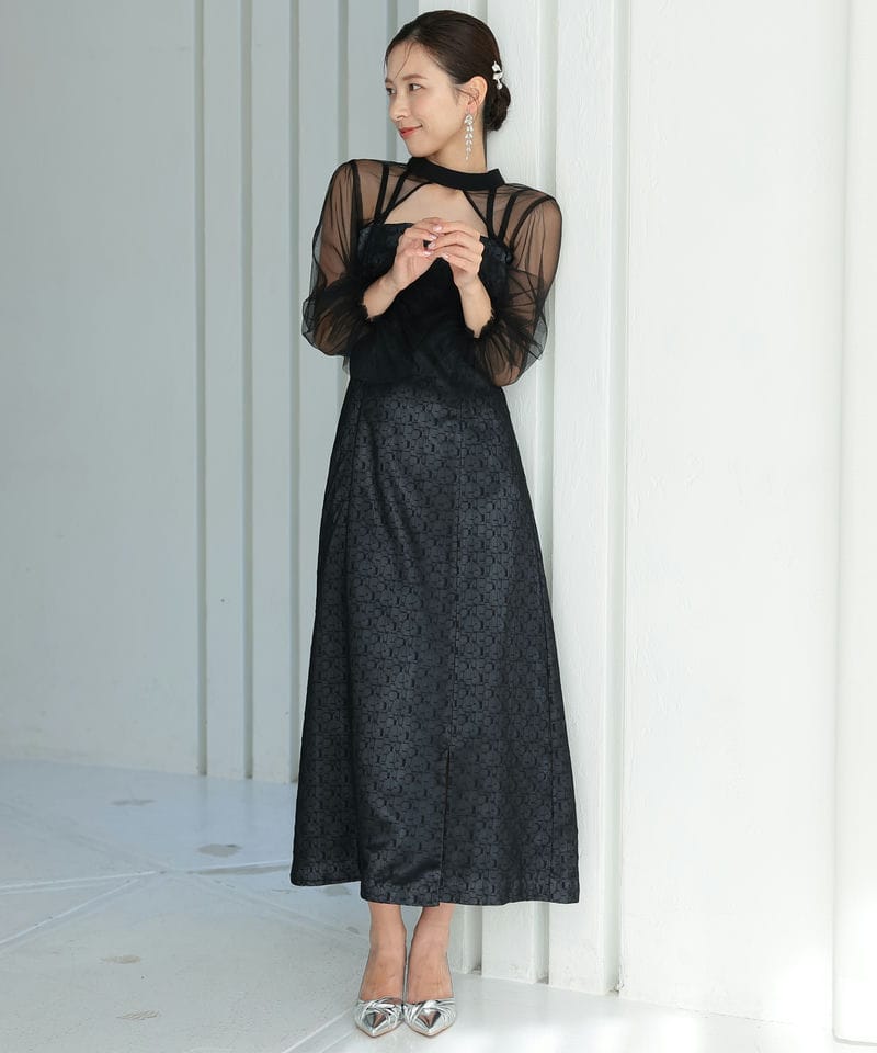 Select Shop ジオメトリックチュールボレロセットドレス ブラック系