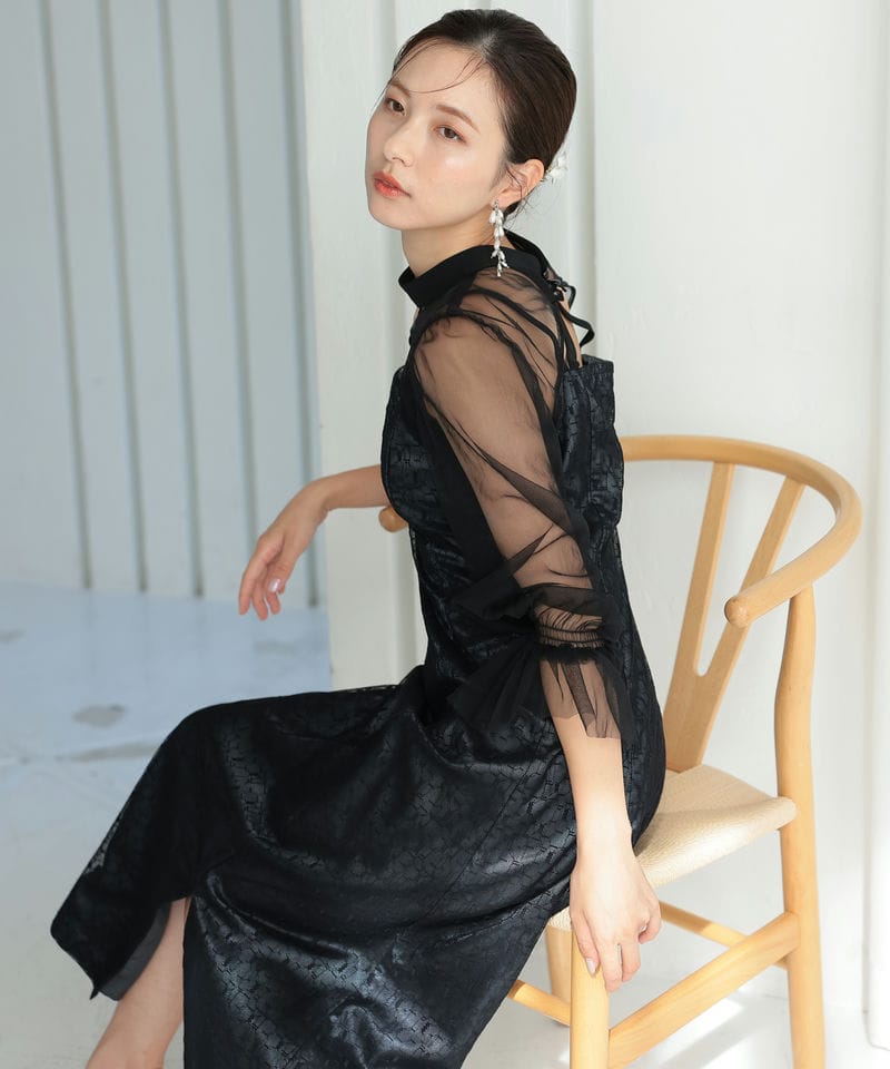 Select Shop ジオメトリックチュールボレロセットドレス ブラック系