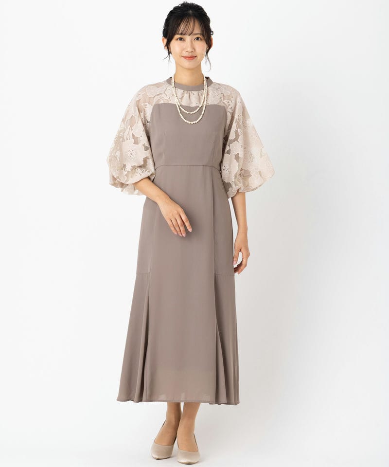 ベージュ バルーンスリーブ ドレス Select Shop 花柄バルーンスリーブドレス その他 x ベージュ系 | 結婚