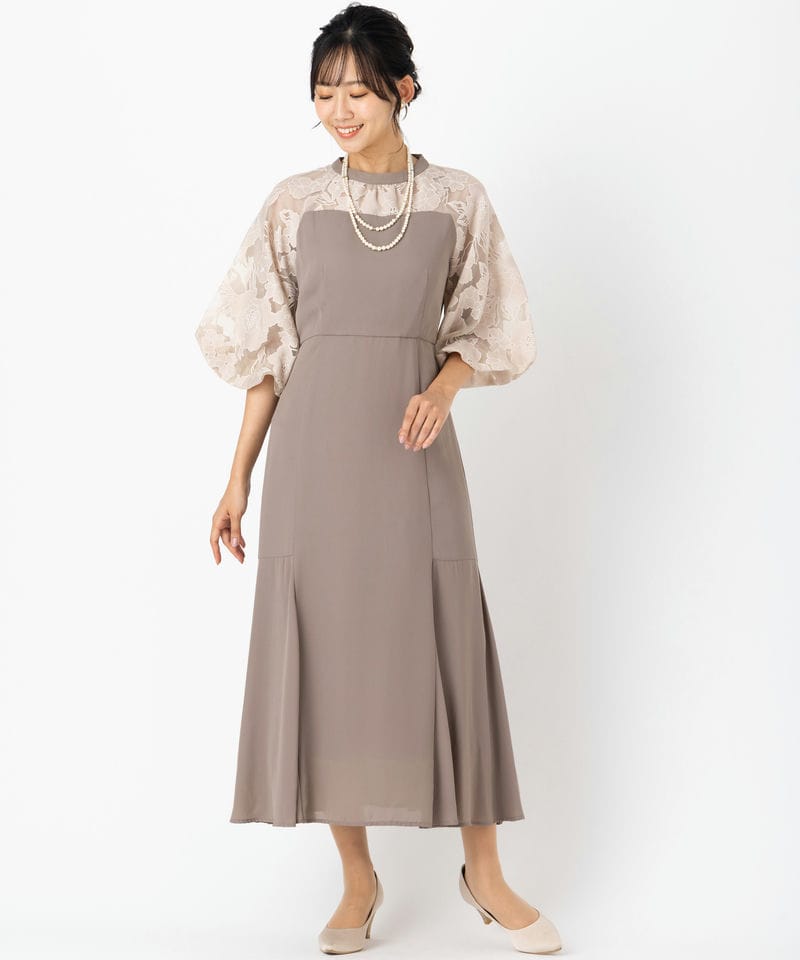 Select Shop 花柄バルーンスリーブドレス その他 x ベージュ系 | 結婚