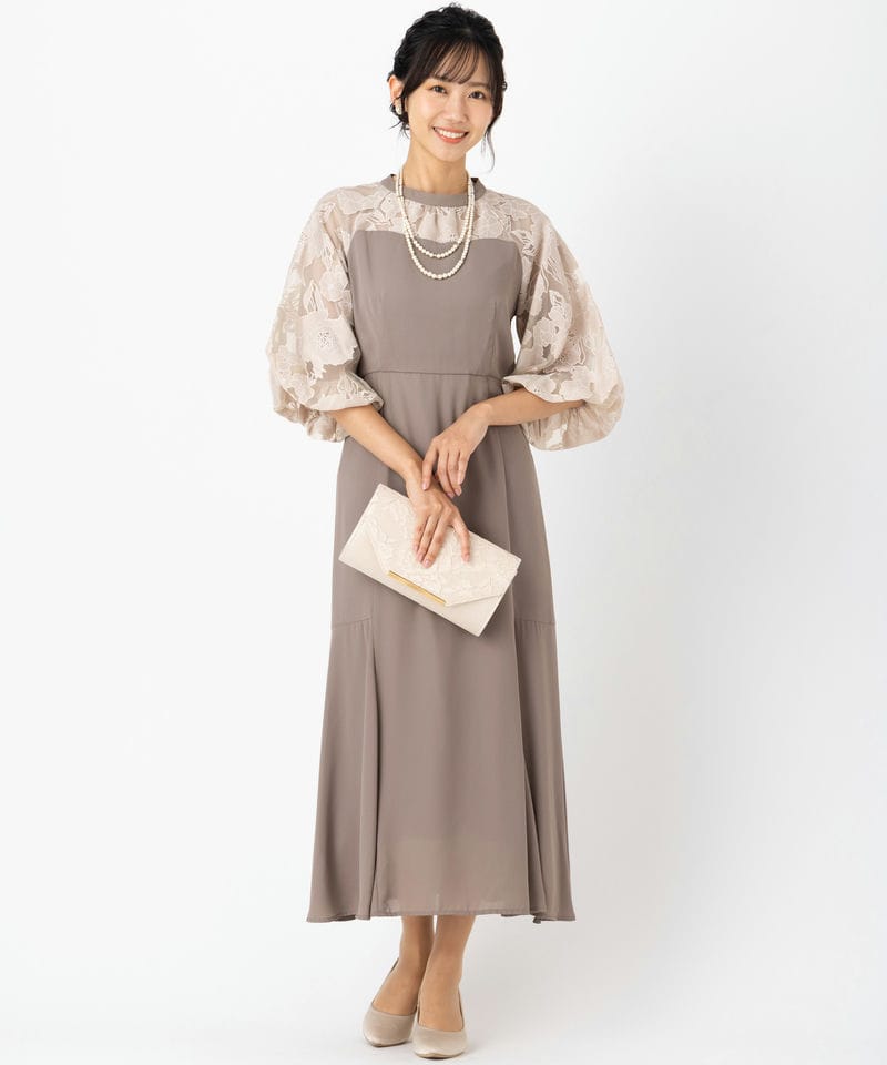 Select Shop 花柄バルーンスリーブドレス その他 x ベージュ系 | 結婚