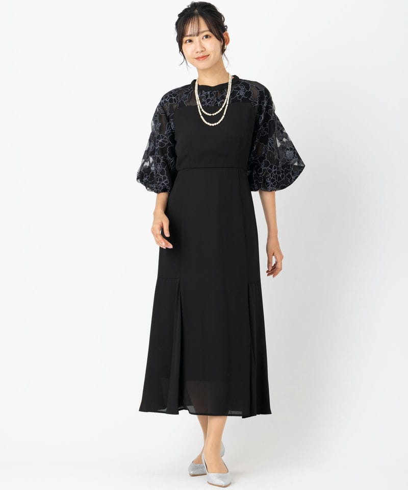 Select Shop 花柄バルーンスリーブドレス ブラック系 | 結婚式