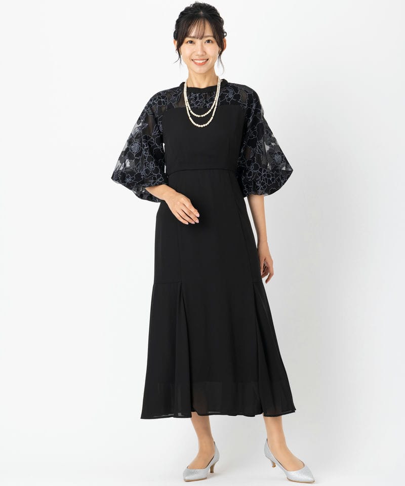 Select Shop 花柄バルーンスリーブドレス ブラック系 | 結婚式