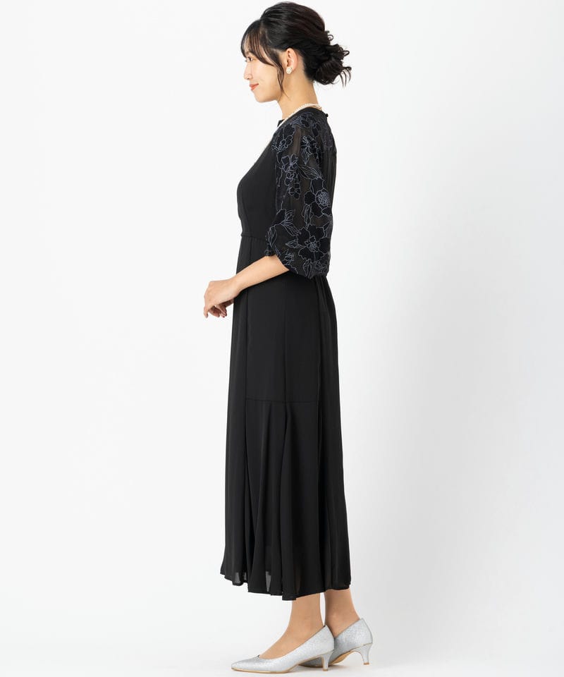 Select Shop 花柄バルーンスリーブドレス ブラック系 | 結婚式