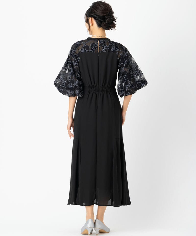 Select Shop 花柄バルーンスリーブドレス ブラック系 | 結婚式