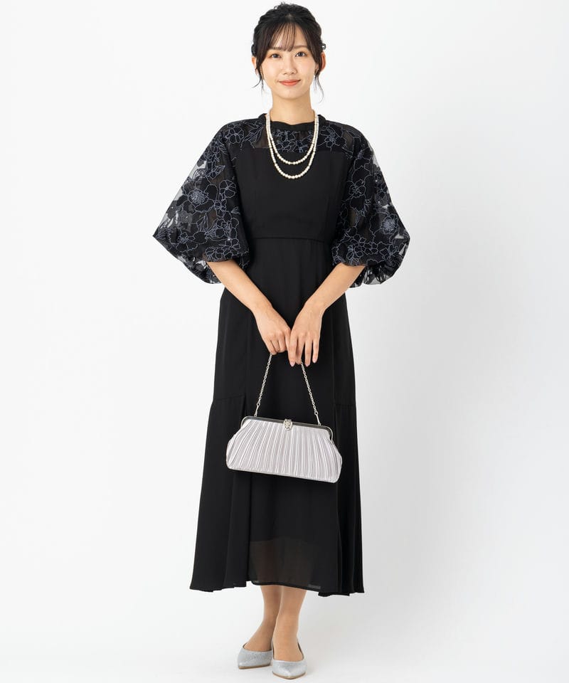 Select Shop 花柄バルーンスリーブドレス ブラック系 | 結婚式