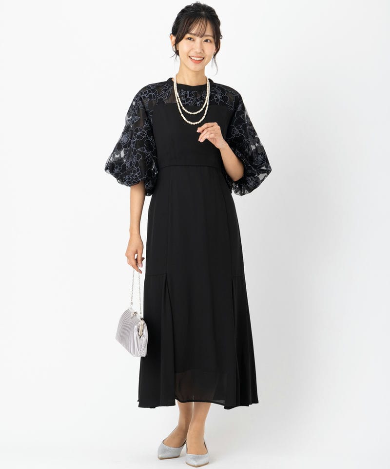 Select Shop 花柄バルーンスリーブドレス ブラック系 | 結婚式
