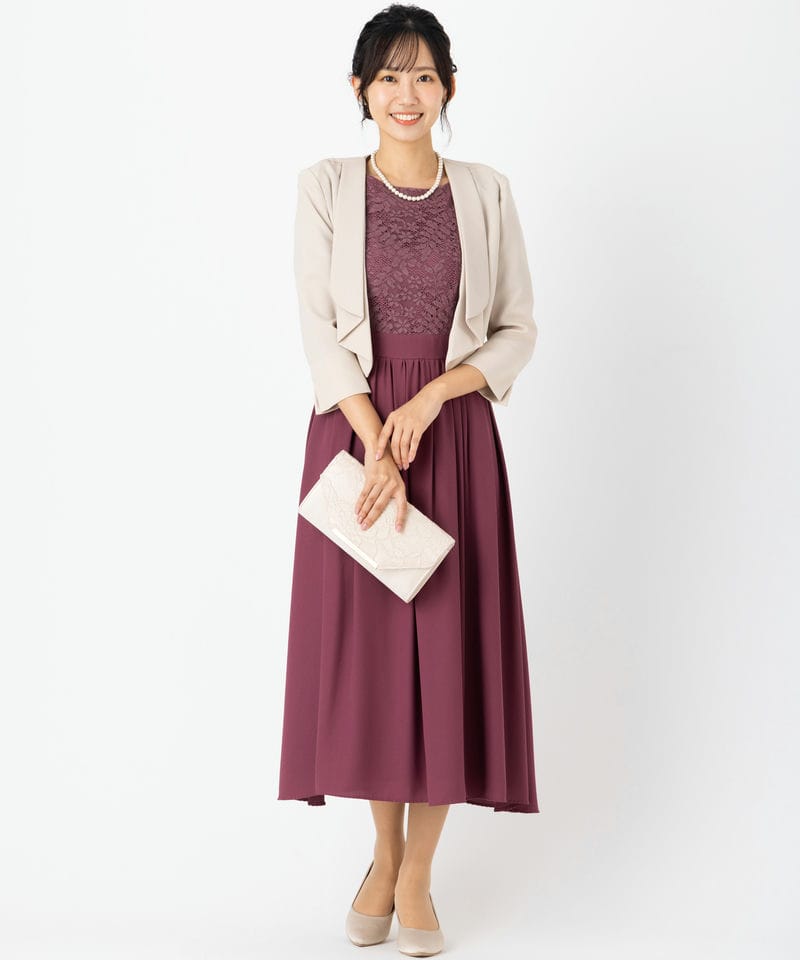 Aimer エメ ノーカラージョーゼットジャケット ベージュ系 | 結婚式 