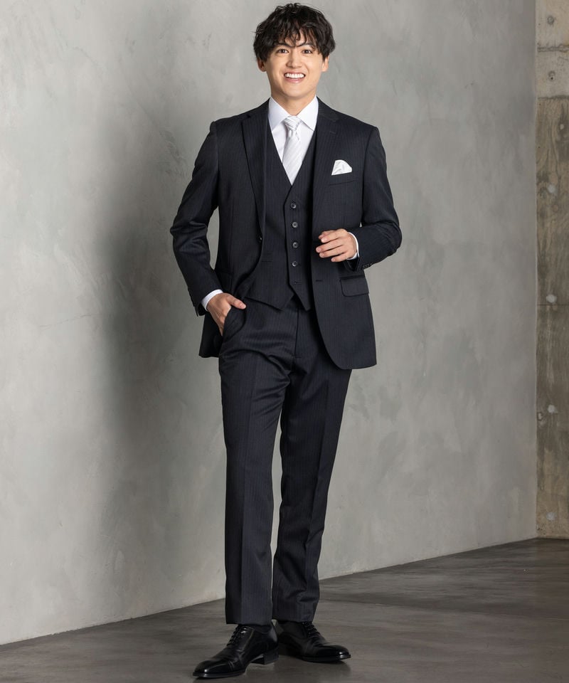 Select Shop [2578RS]ウールブレンドストライプスリーピーススーツ