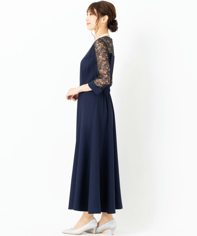 Aimer 【マザーズドレス】フラワーレース袖マキシドレス ネイビー系