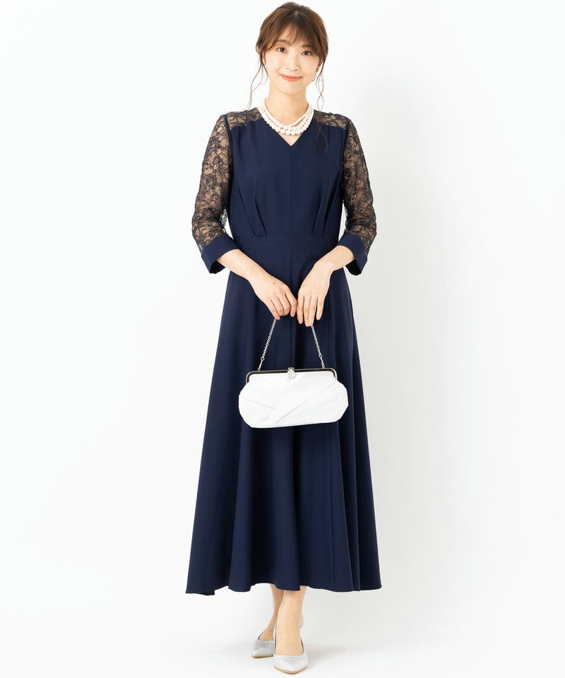 Aimer 【マザーズドレス】フラワーレース袖マキシドレス ネイビー系