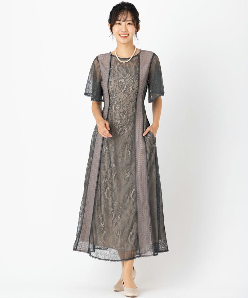 LAGUNAMOON ラグナムーン LADYフレアスリーブパネルレースドレス LAGUNAMOON ラグナムーン LADYフレアスリーブパネルレースドレス