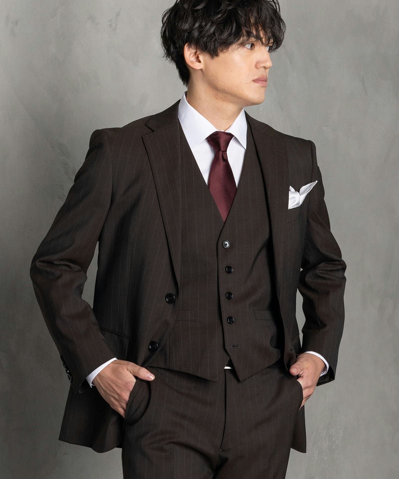 Paul Smithブラウン ストライプ 3ピーススーツ Select Shop [2756RS]マルゾット・マイクロウールピンストライプ