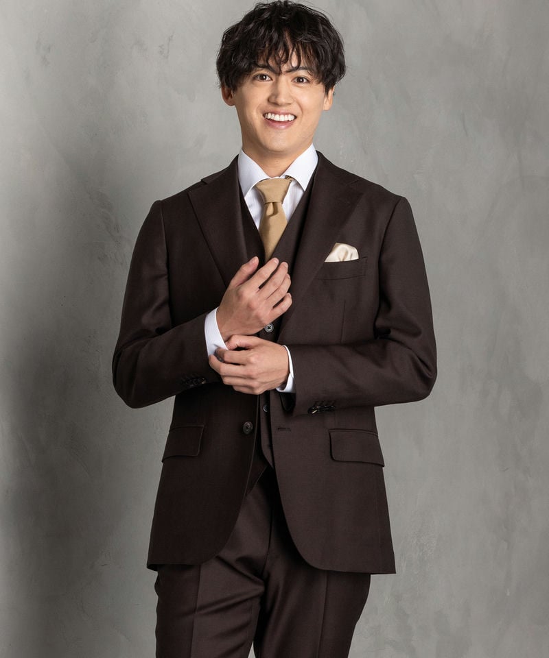 ONLY オンリー CANONICO・Super110s 3ピースフォーマルスーツ ブラウン