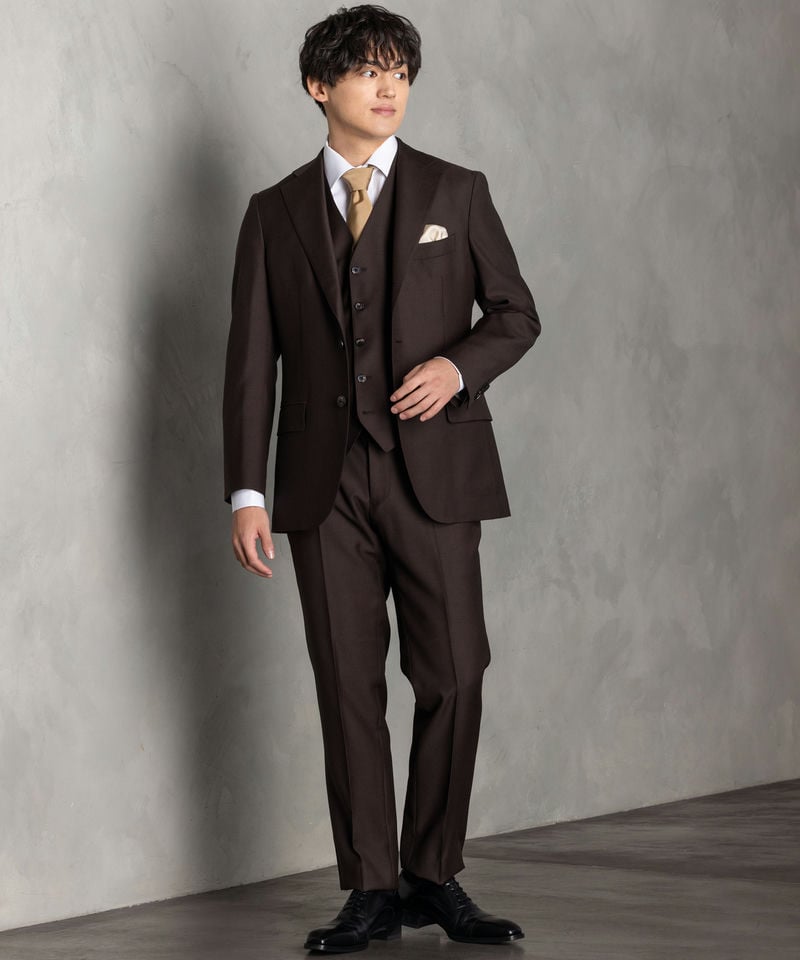 SUIT SQUARE 尾州・ソリッドフォーマルスリーピーススーツ ブラウン系