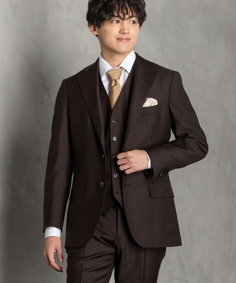 SUIT SQUARE 尾州・ソリッドフォーマルスリーピーススーツ ブラウン系