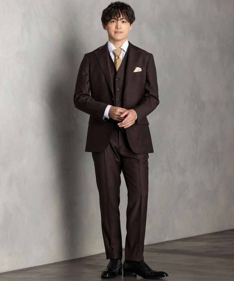 SUIT SQUARE 尾州・ソリッドフォーマルスリーピーススーツ ブラウン系