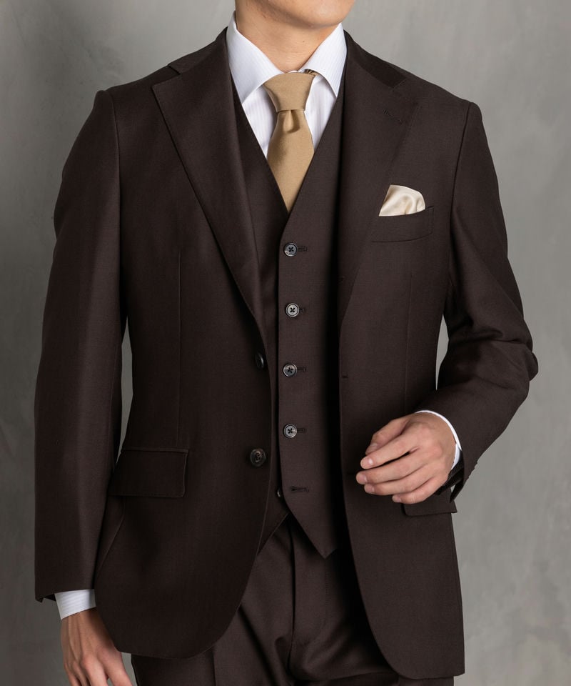 SUIT SQUARE 尾州・ソリッドフォーマルスリーピーススーツ ブラウン系