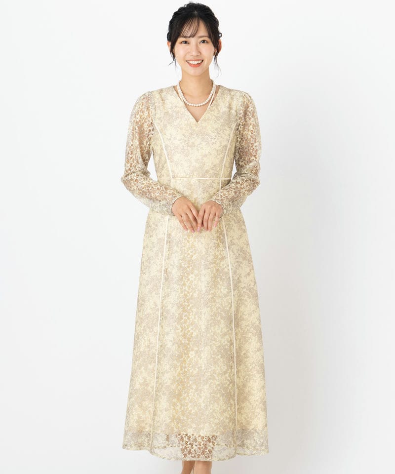 LAGUNAMOON ラグナムーン LADYレースプリントドレス イエロー系 | 結婚