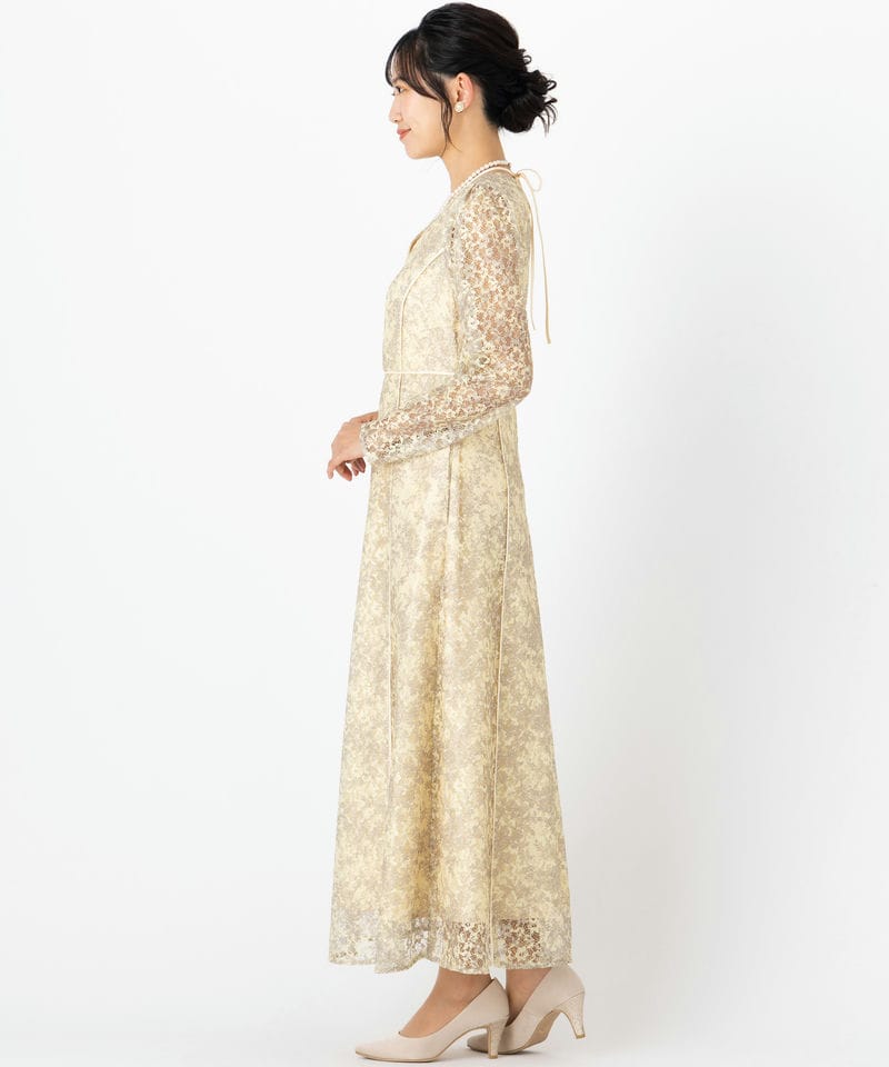 LAGUNAMOON ラグナムーン LADYレースプリントドレス イエロー系 | 結婚 