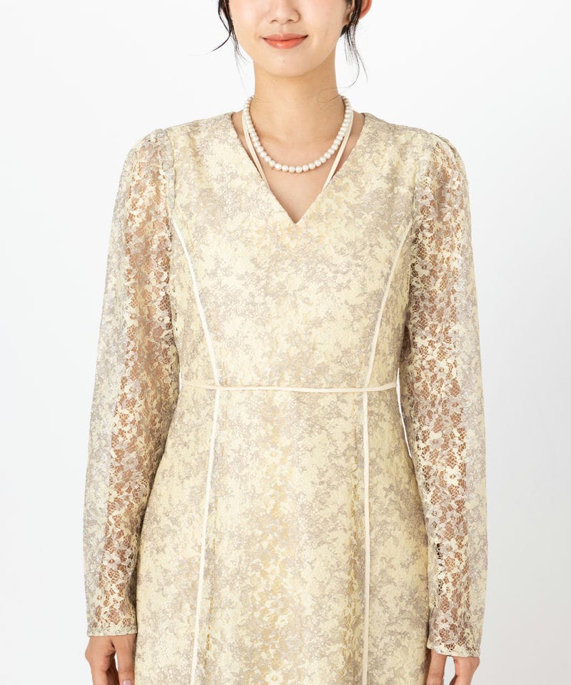 LAGUNAMOON ラグナムーン LADYレースプリントドレス イエロー系 | 結婚