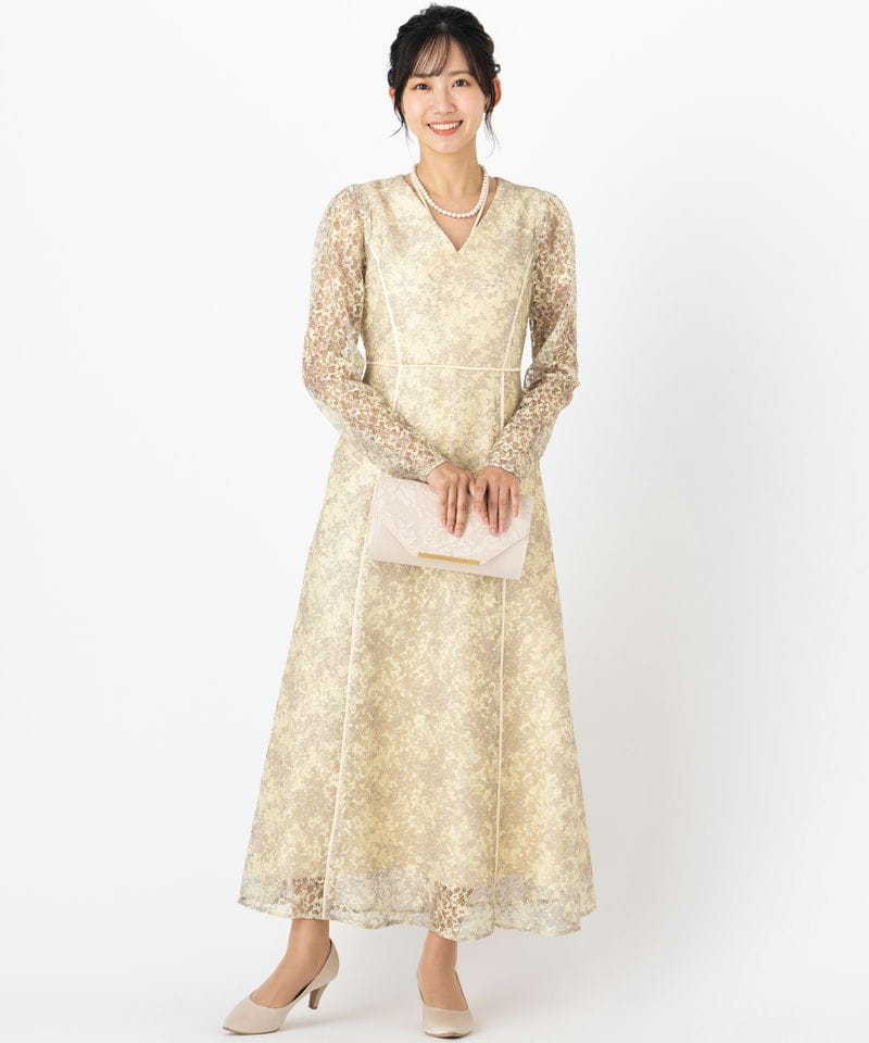 LAGUNAMOON ラグナムーン LADYレースプリントドレス イエロー系 | 結婚