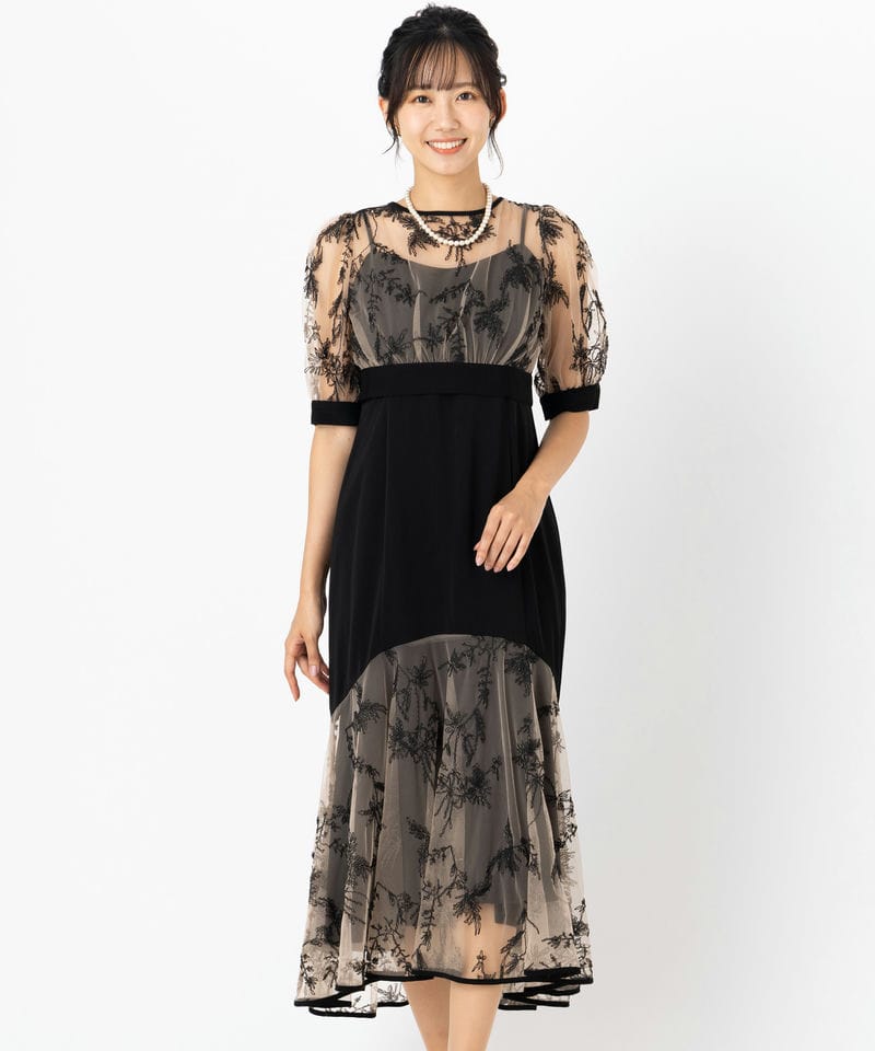 Dorry Doll ドリードール バイカラーエンブロイダリードレス ブルー系