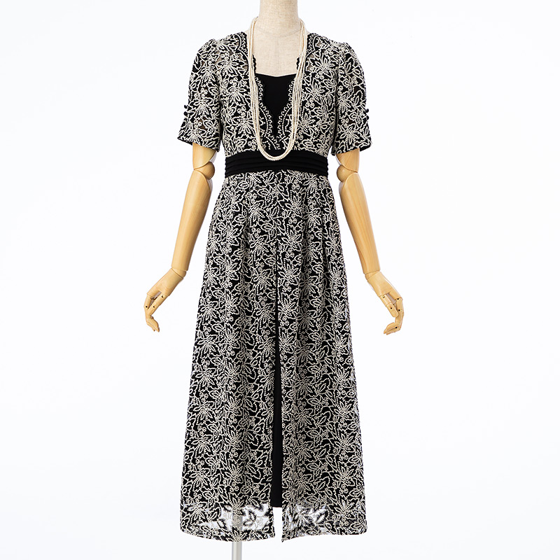 LilyBrown リリーブラウン ウエストクロスラメレースドレス イエロー系