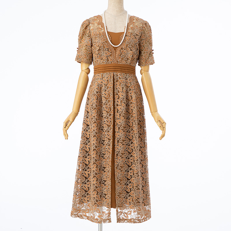 LilyBrown リリーブラウン ウエストクロスラメレースドレス ピンク系