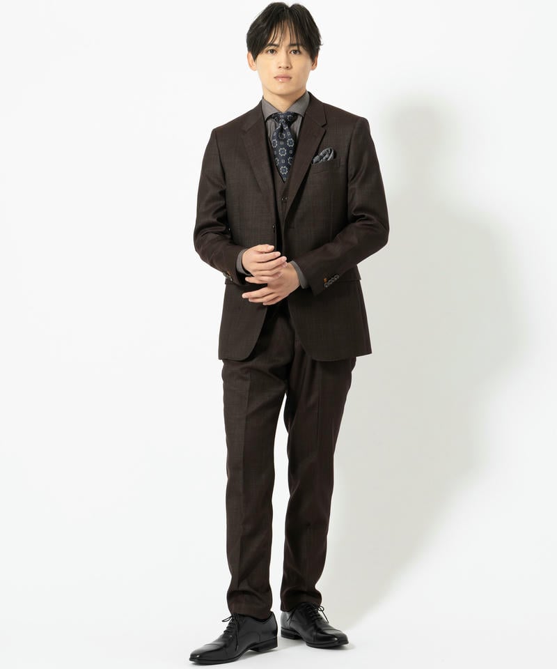 P.S.FA 【EDWIN】フォーマルデニムライクスリーピーススーツ ブラウン P.S.FA 【EDWIN】フォーマルデニムライクスリーピーススーツ ブラウン