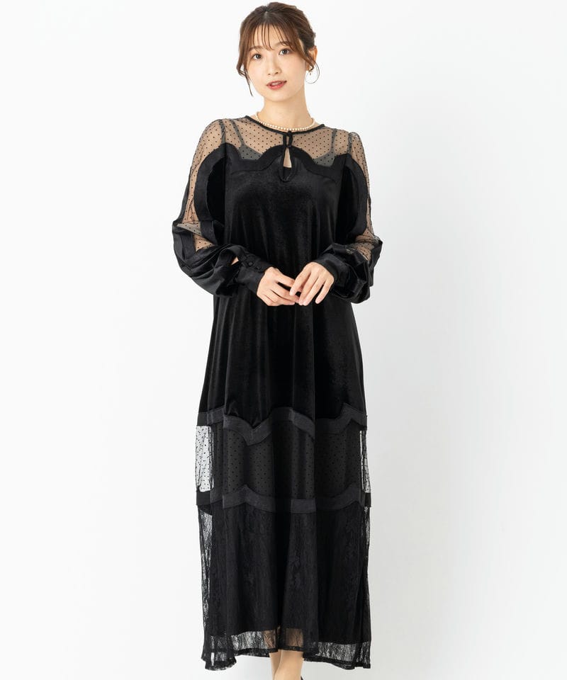AMERI WAVE SWITCH SHEER DRESS ブラック S ドット WAVE SWITCH SHEER DRESS（ドレス）｜Ameri（アメリ）のファッション