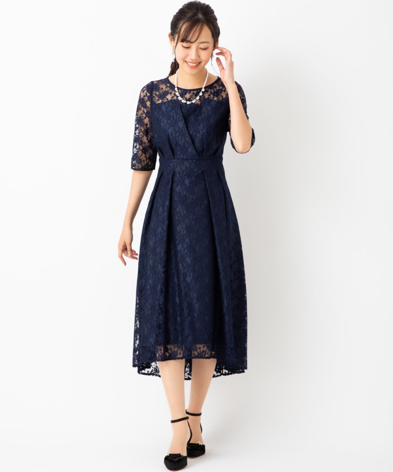 Select Shop ベアデザイン総レースドレス ネイビー系 | 結婚式