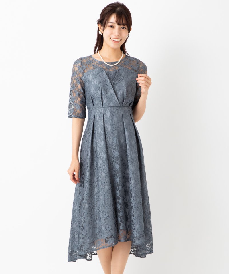 Select Shop ベアデザイン総レースドレス グレー系 x ブルー系 | 結婚