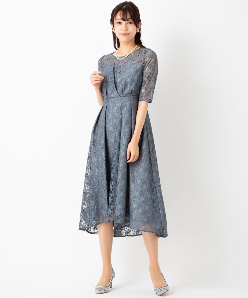 Select Shop ベアデザイン総レースドレス グレー系 x ブルー系 | 結婚