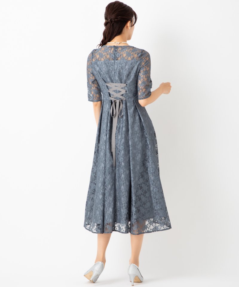 Select Shop ベアデザイン総レースドレス グレー系 x ブルー系 | 結婚