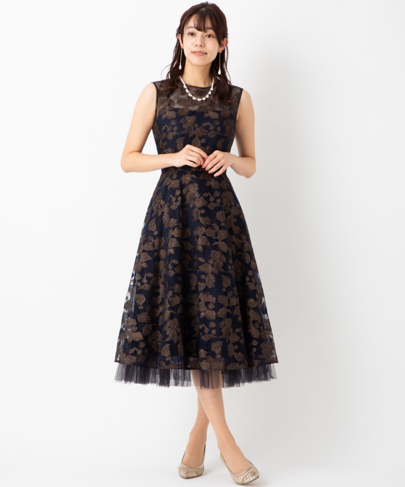 GRACE CONTINENTAL グレースコンチネンタル ラメ刺繍チュールドレス