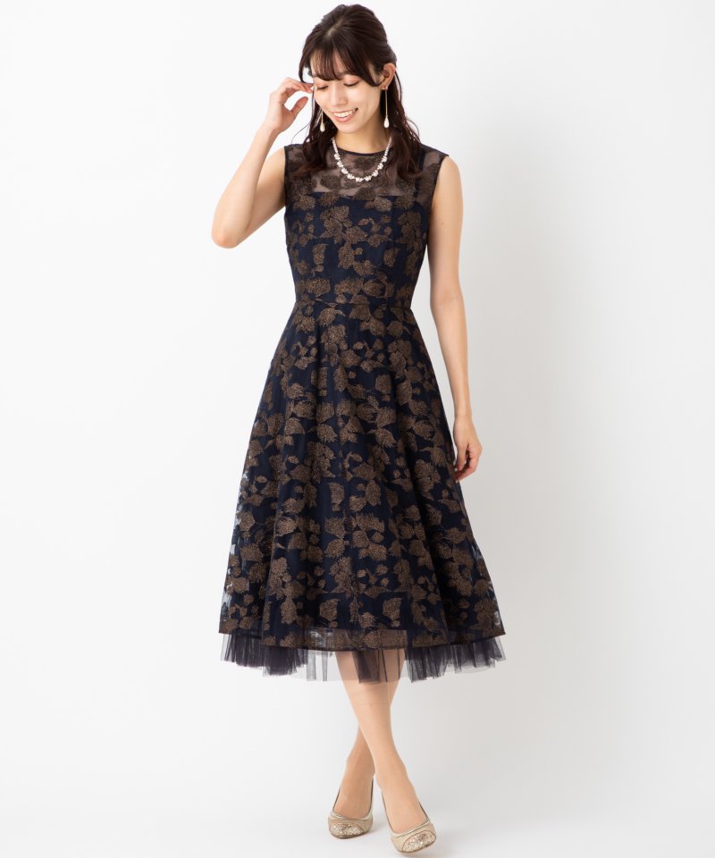 GRACE CONTINENTAL グレースコンチネンタル ラメ刺繍チュールドレス