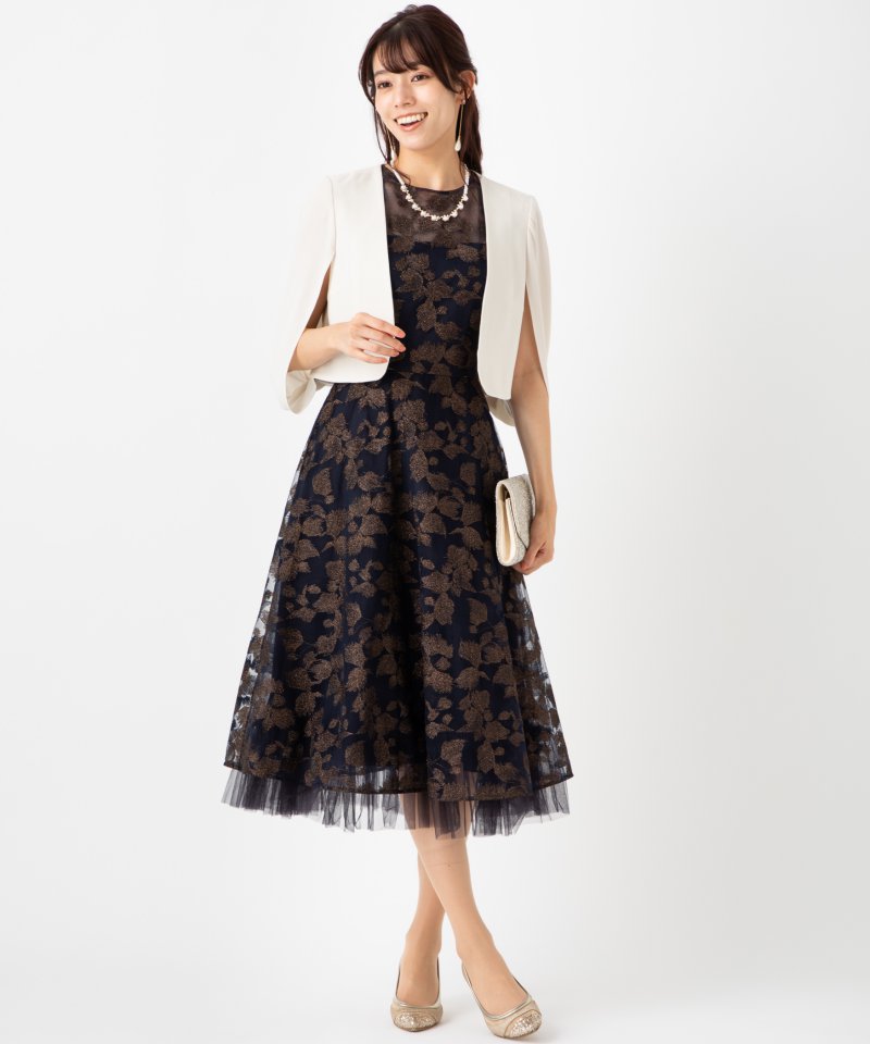 GRACE CONTINENTAL グレースコンチネンタル ラメ刺繍チュールドレス