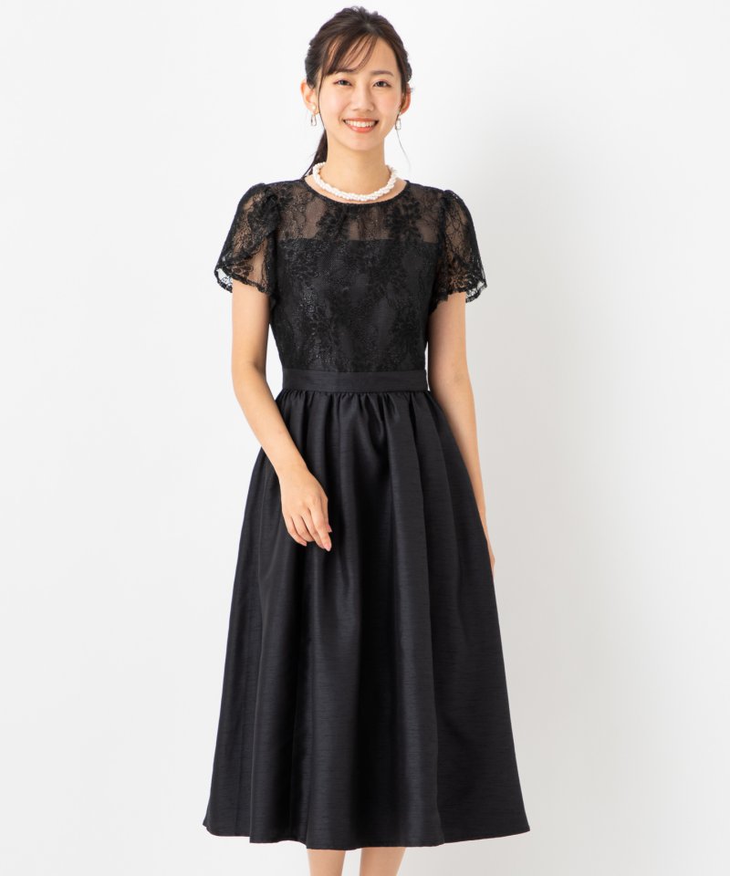 【美品】AIMER エメ スタンドカラー コクーンパーティードレス 黒　Mサイズ Aimer エメ スタンドカラーストライプレースコクーンドレス その他 x