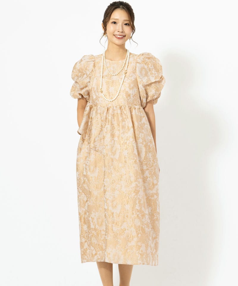 ANDRESD アンドレスド バブルスリーブジャガードドレス ベージュ系