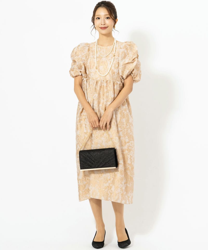 ANDRESD アンドレスド バブルスリーブジャガードドレス ベージュ系